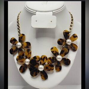J. Crew Tortoiseshell Floral Necklace with Gold Chain